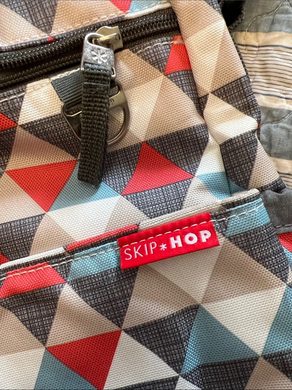 Skip Hop Triangular Pattern Crossbody Diaper Bag in Red, Blue, Gray, Cream